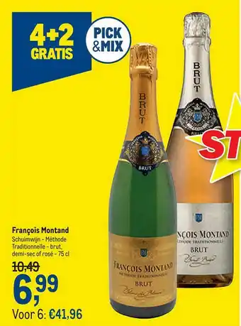 Makro François Montand Schuimwijn Méthode Traditionnelle - Brut Demi-sec Of Rosé 4+2 Gratis aanbieding