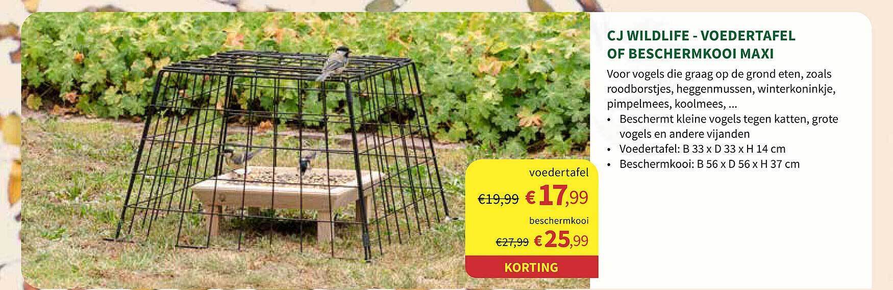 Cj wildlife voedertafel of beschermkooi maxi promotie bij Horta