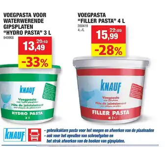 Hubo Voegpasta voor waterwerende gipsplaten hydro pasta 3l, voegpasta filler pasta 4l aanbieding