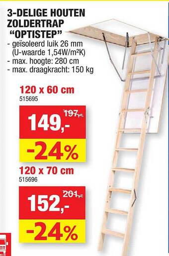 Hubo 3delige houten zoldertrap optistep aanbieding