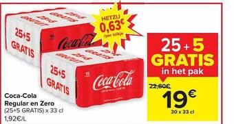Carrefour Cocacola regular en zero aanbieding