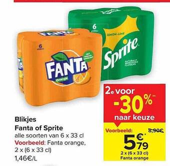 Carrefour Blikjes fanta of sprite aanbieding