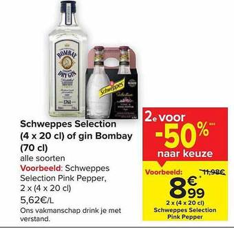 Carrefour Schweppes selection of gin bombay aanbieding