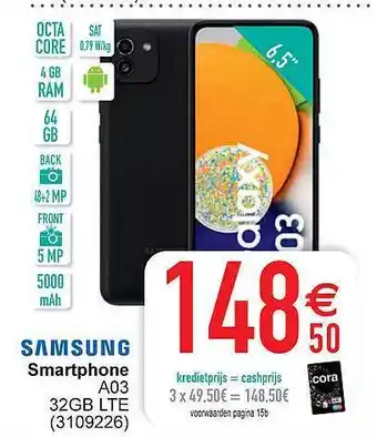 Cora Samsung smartphone a03 32gb lite aanbieding