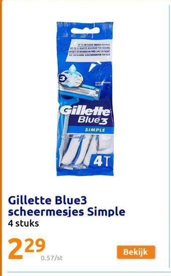 Action Gillette Blue3 Scheermesjes Simple 4 stuks aanbieding