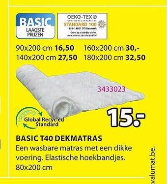 Jysk Basic t40 dekmatras aanbieding