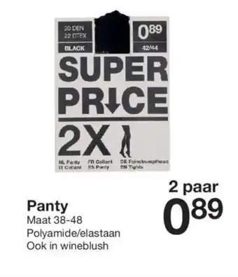 Zeeman Panty Maat 38-48 2 paar aanbieding