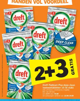 Albert Heijn Dreft platinum plus deep clean vaatwastabletten 18-38 stuks aanbieding
