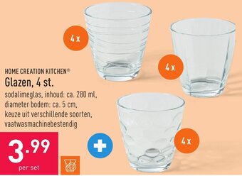 ALDI Home Creation Kitchen Glazen, 4 st. aanbieding