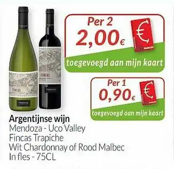 Intermarché Argentijnse Wijn Mendoza Uco Valley Fincas Trapiche Wit Chardonnay Or Rood Malbec In Fles aanbieding