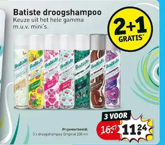 Kruidvat Batiste Droogshampoo 2+1 Gratis aanbieding