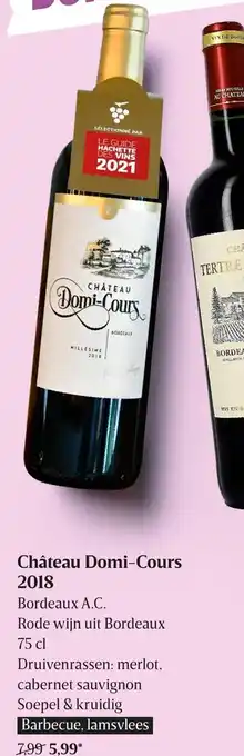 Chateau Domi-Cours 2018 Bordeaux A.C. Rode Wijn Uit Bordeaux 75cl