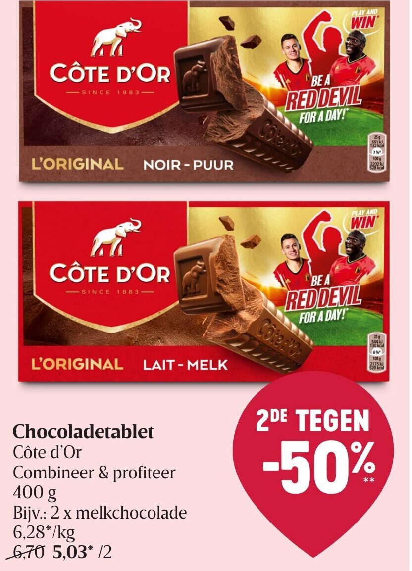 Cote d'Or Chocoladetablet 400g promotie bij Delhaize