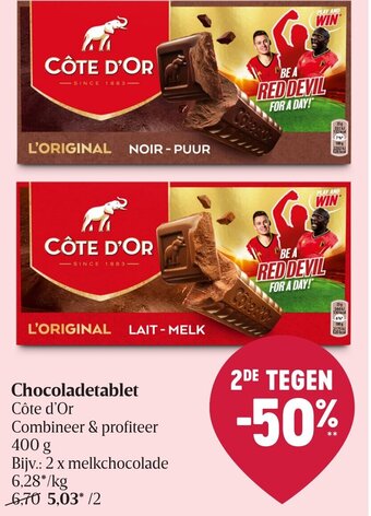 Delhaize Cote d'Or Chocoladetablet 400g aanbieding