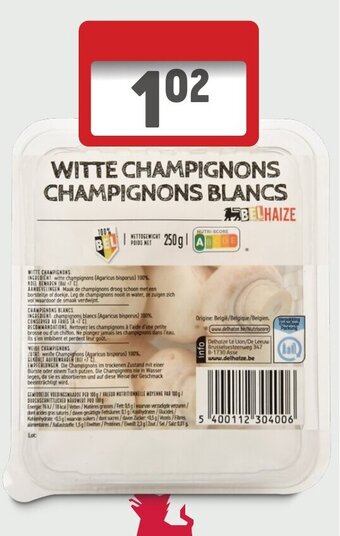 Delhaize Witte Champignons 250g aanbieding