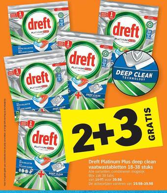 Albert Heijn Dreft platinum plus deep clean vaatwastabletten aanbieding