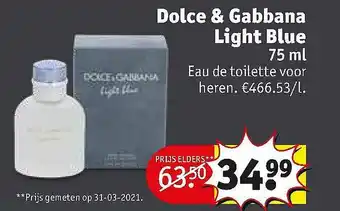 Kruidvat Dolce & Gabbana Light Blue 75 Ml Eau De Toilette Voor Heren aanbieding