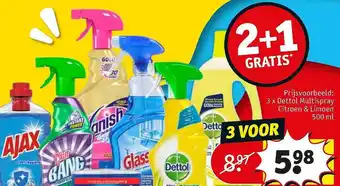 Kruidvat 2+1 Gratis 3xdettol Multispray Citroen & Limoen 500ml aanbieding