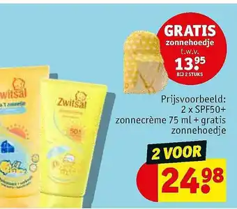 Kruidvat Zwitsal 2x Spf50+ Zonnecreme 75 Ml + Gratis Zonnehoedje aanbieding