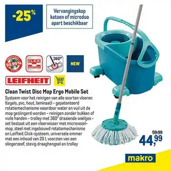 Makro Leifheit Clean Twist Disc Mop Ergo Mobile Set aanbieding