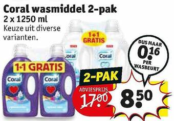Kruidvat Coral Wasmiddel 2-pak 2x1250 Ml aanbieding