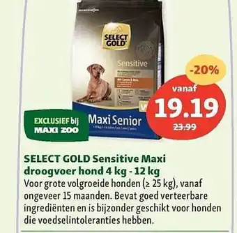 Maxi Zoo Select gold sensitive maxi droogvoer hond aanbieding