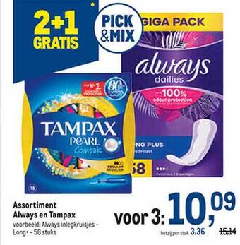 Makro Assortiment always en tampax aanbieding