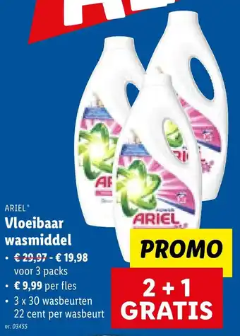 Lidl Ariel vloeibaar wasmiddel 3x30 wasbeurten aanbieding