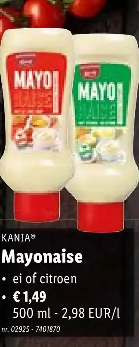 Lidl Kania mayonaise 500ML aanbieding