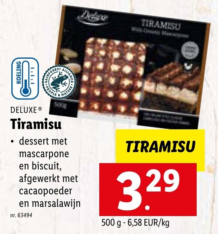 Deluxe tiramisu 500 G promotie bij Lidl