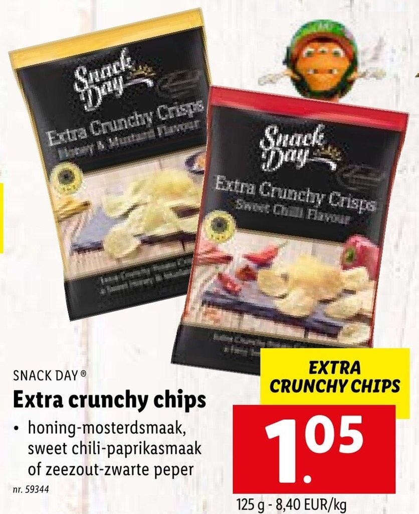 Snack day extra crunchy chips 125G promotie bij Lidl