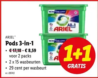 Lidl Ariel pods 3-in-1 2x15 wasbeurten aanbieding