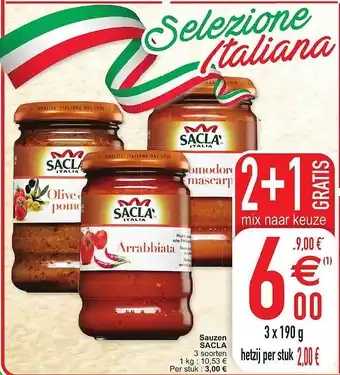 Cora Sauzen Sacla 2+1 Gratis Mix Naar Keuze aanbieding