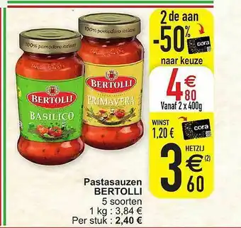 Cora Pastasauzen Bertolli 2 De Aan -50% Naar Keuze aanbieding