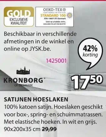Jysk Kronborg Satijnen Hoeslaken aanbieding