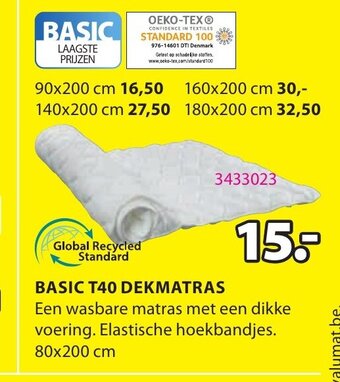 Jysk Basic T40 Dekmatras aanbieding