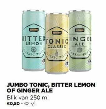 Jumbo Jumbo tonic, bitter lemon of ginger ale aanbieding