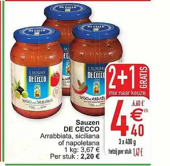 Cora Sauzen De Cecco Arrabbiata Siciliana Of Napoletana 2+1 Gratis Mix Naar Keuze aanbieding