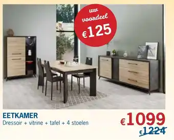 Eetkamer Dressoir + vitrine + tafel + 4 stoelen