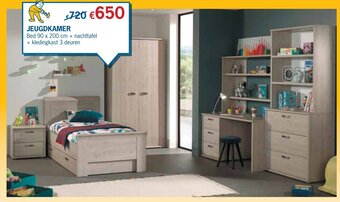 De Prijzenklopper Jeugdkamer Bed 90 x 200 cm + nachttafel + kledingkast 3 deuren aanbieding