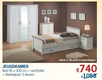 Jeugdkamer Bed 90 x 200 cm + nachttafel + kledingkast 3 deuren