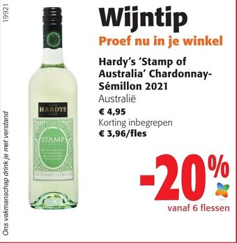 Colruyt Hardy's 'Stamp of Australia Chardonnay Semillon 2021 aanbieding