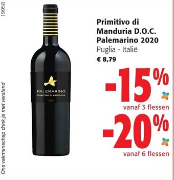Colruyt Primitivo di Manduria D.O.C. Palemarino 2020 aanbieding