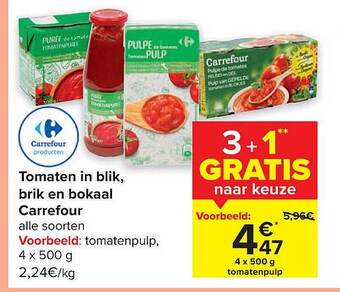 Carrefour Tomaten in blik, brik en bokaal aanbieding
