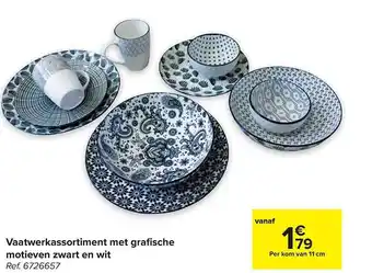 Carrefour Vaatwerkassortiment met grafische motieven zwart en wit aanbieding