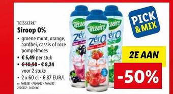 Lidl Teisseire siroop 0% aanbieding