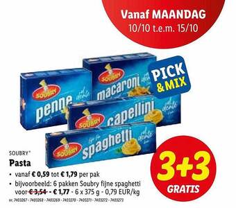 Lidl Soubry pasta aanbieding