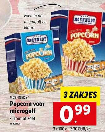 Lidl Popcorn voor microgolf aanbieding