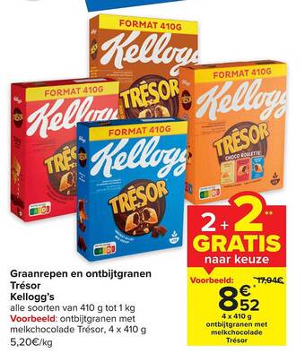 Carrefour Graanrepen en ontbijtgranen trésor kellogg's aanbieding