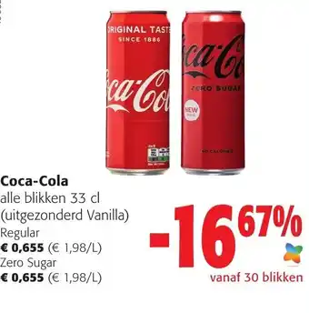 Colruyt Coca-Cola Alle Blikken 33cl Regular of /Zero Sugar aanbieding